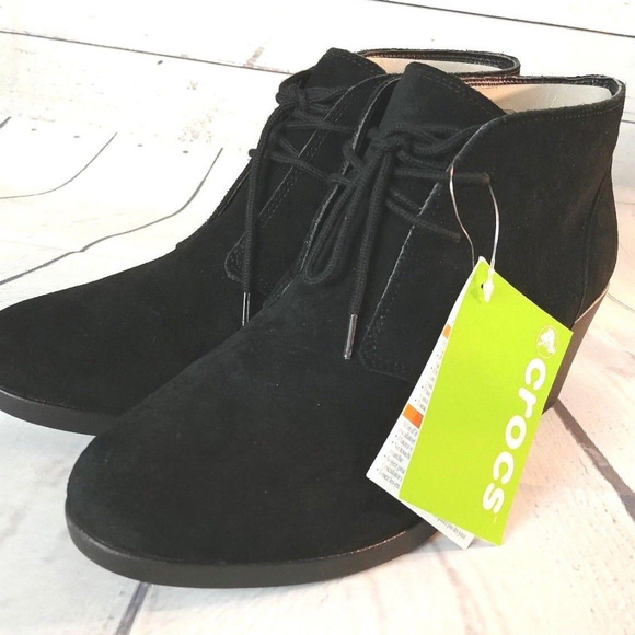 crocs leigh suede wedge bootie